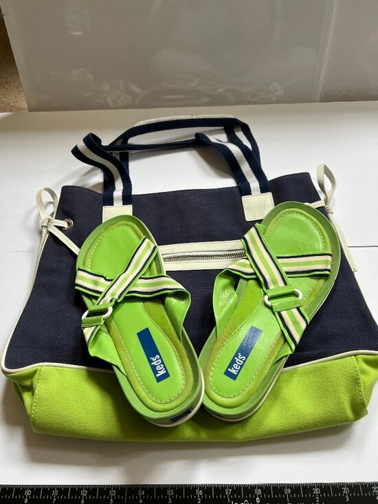 Nautica Handbags - Nautica Blue and Green Tote with Keds Blue and Green Sandals W 81/2